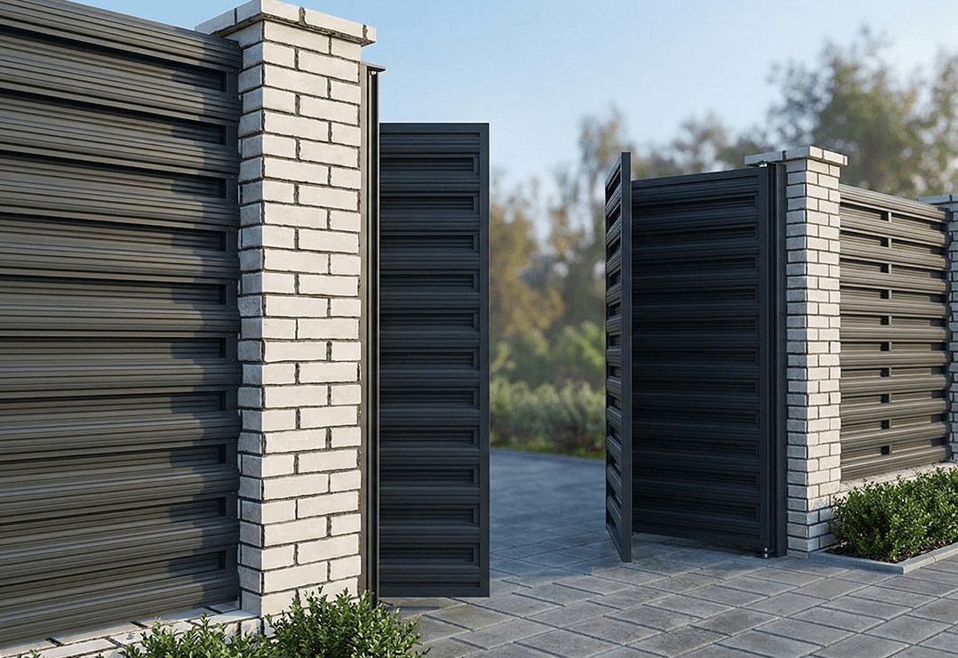 Poartă Bi-Folding Șipcă Orizontală — Anthracite grey, Chocolate brown, Stone grey