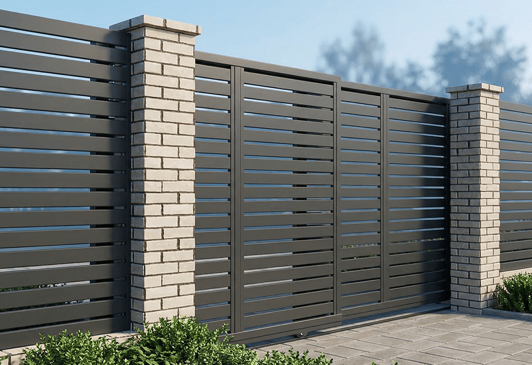 Poartă Glisantă Telescopică  Profile Orizontale — Anthracite grey, Chocolate brown, Stone grey