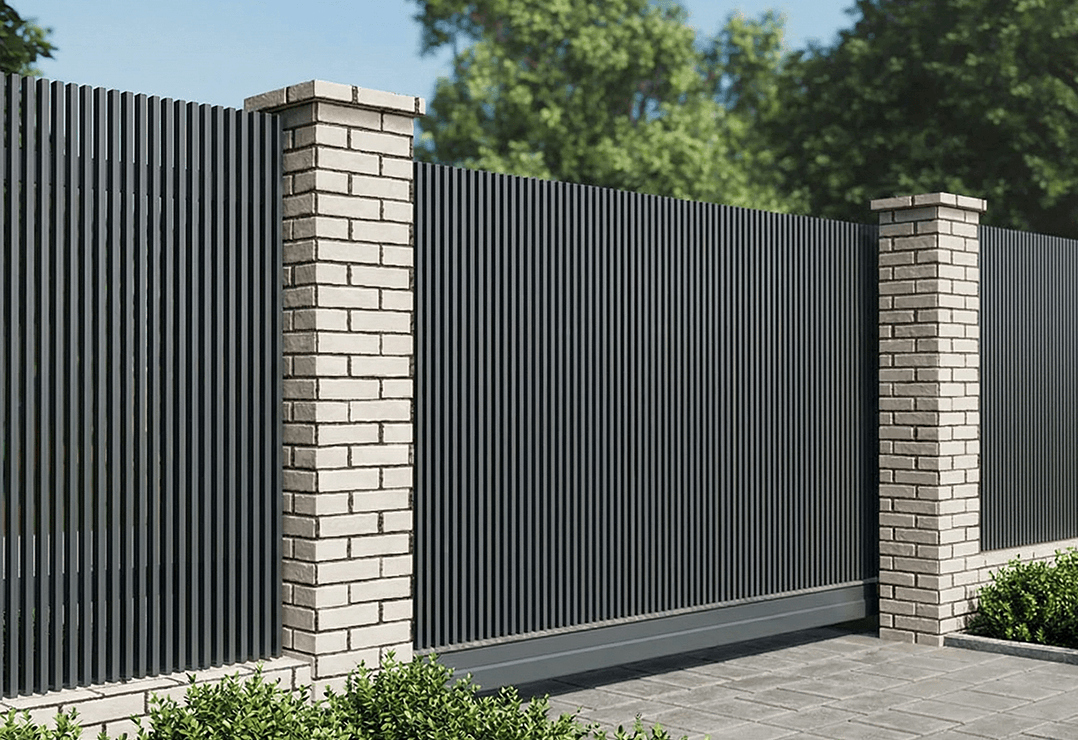 Poarta Autoportantă Profile Verticale 40x20 — Jet black, Stone grey, Basalt grey