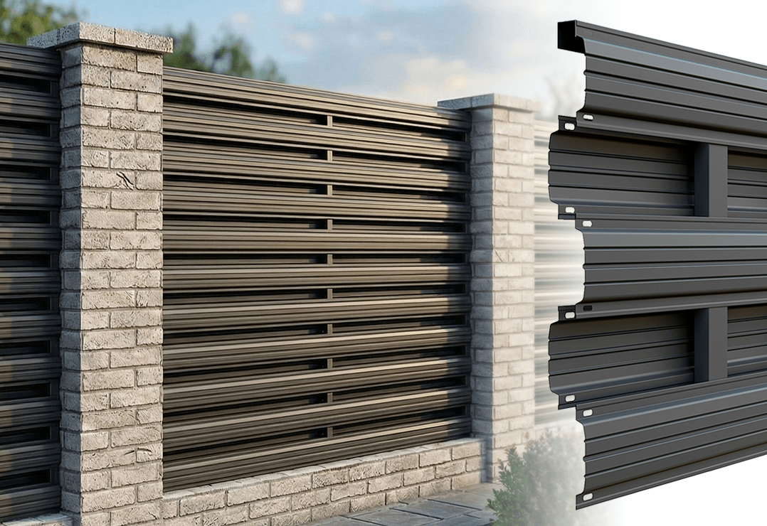 Gard Șipcă Orizontal DUBLU — Anthracite grey, Chocolate brown, Stone grey