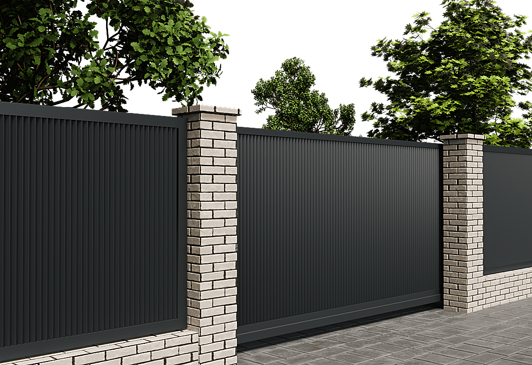 Poarta Autoportantă Profile Verticale INSIDE U-45 — Jet black, Stone grey, Basalt grey