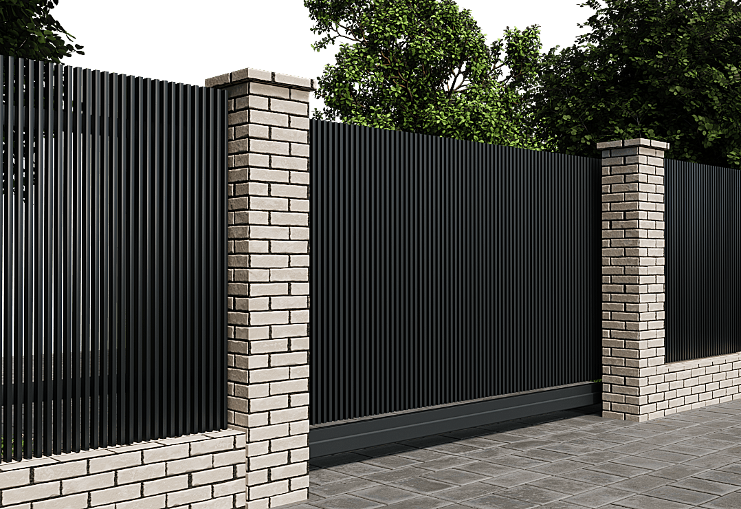 Poarta Autoportantă Profile Verticale 40x20 — Jet black, Stone grey, Basalt grey