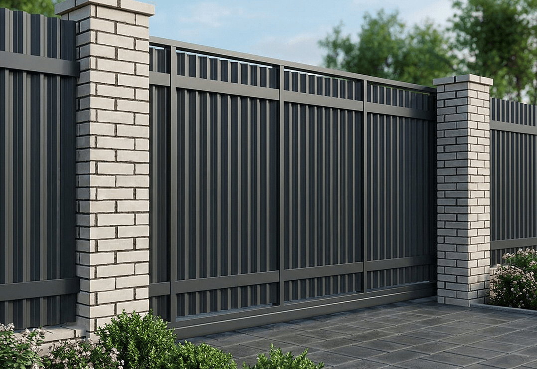 Poarta Autoportantă Jaluze Verticale — Anthracite grey, Chocolate brown, Stone grey