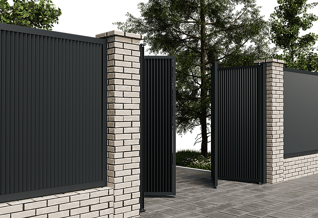 Poartă Bi-Folding Profile Verticale INSIDE U-45 — Jet black, Stone grey, Basalt grey