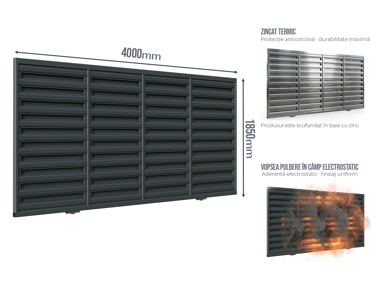 Poartă Glisantă Șipcă Orizontală - Poartă Glisantă Șipcă Orizontală fără stîlpi