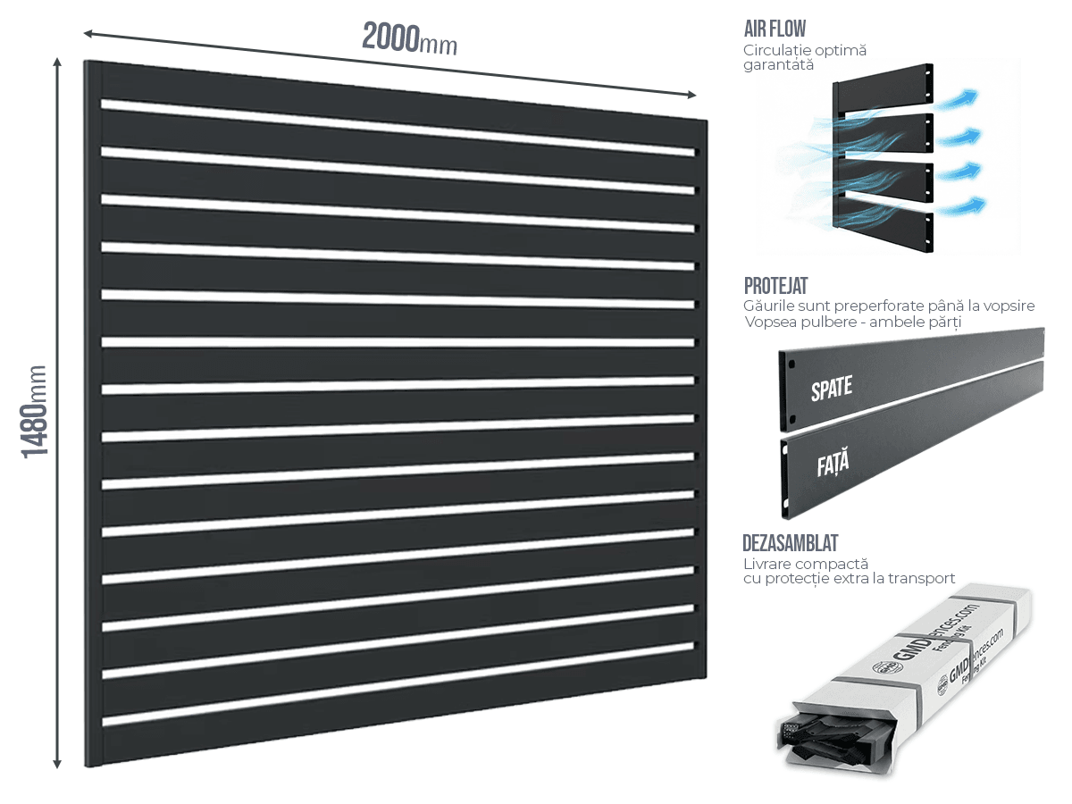 Gard Profilat Orizontal 80mm — Gard Profilat Orizontal Pas 20 Anthracite grey