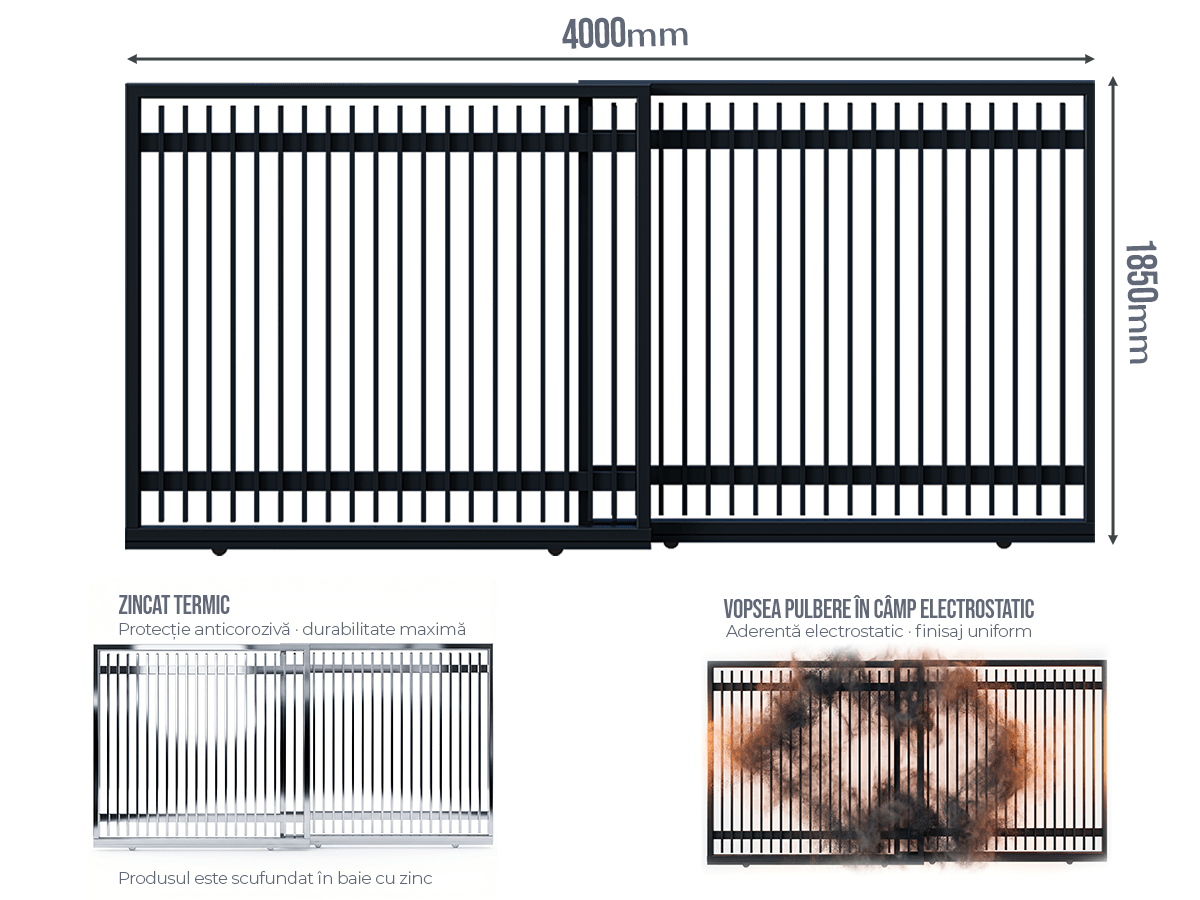 Poartă Glisantă Telescopică Profile Verticale 20x20 - Poartă Glisantă Telescopică Profile Verticale 20x20 fără stîlpi