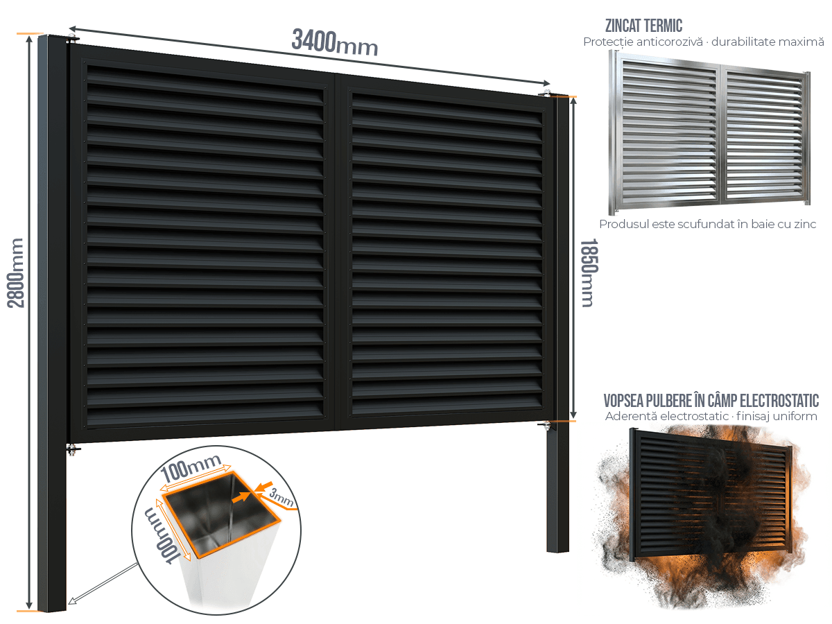 Poartă Batantă Jaluze - Poarta Batanta Jaluze cu stâlpi 100x100/3.0 h-2.8