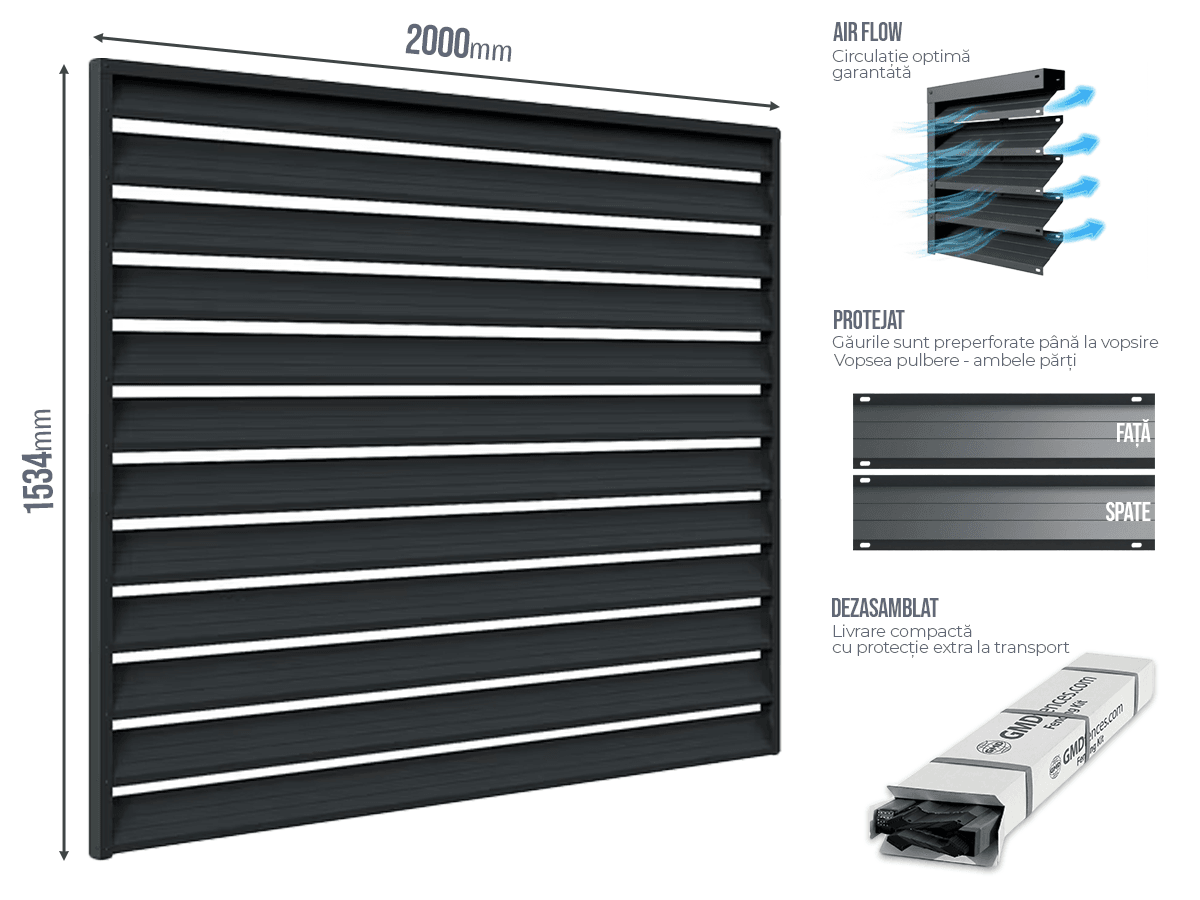 Gard Jaluze 0.45mm — Calitate Comerciala cu Livrare in Romania — Gard Jaluze Pas 130 Anthracite grey