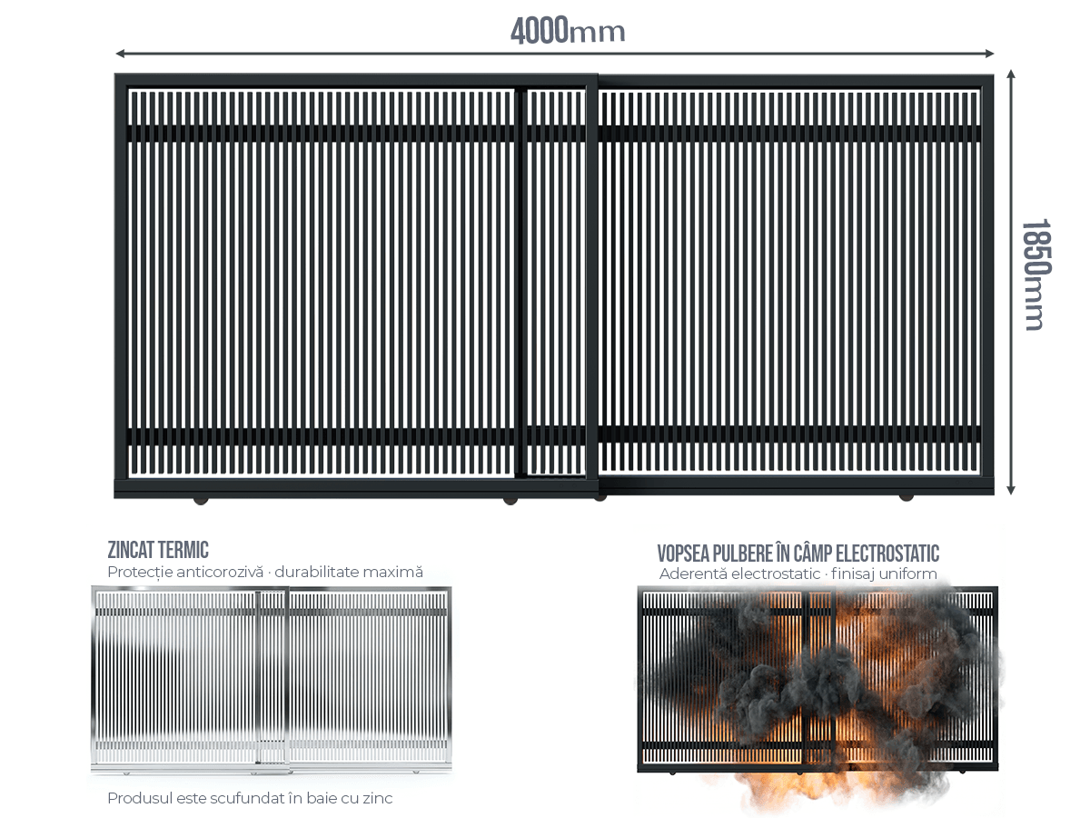 Poartă Glisantă Telescopică Profile Verticale 40x20 - Poartă Glisantă Telescopică Profile Verticale 40x20 fără stîlpi
