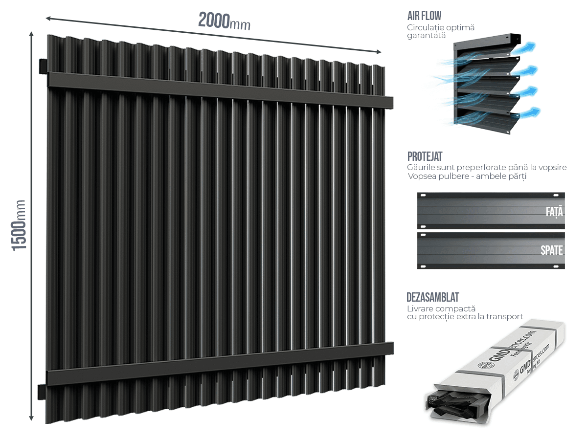 Gard Jaluze Vertical GJ/40 — Design Clasic cu Lamele Verticale — Gard Jaluze Vertical GJ/40 Model-150 Anthracite grey