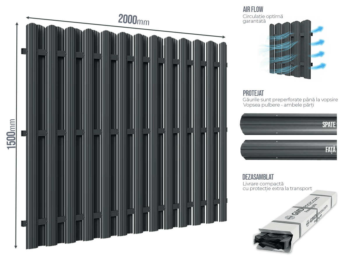 Gard Sipca Dublu — Gard Șipcă DUBLU Anthracite grey