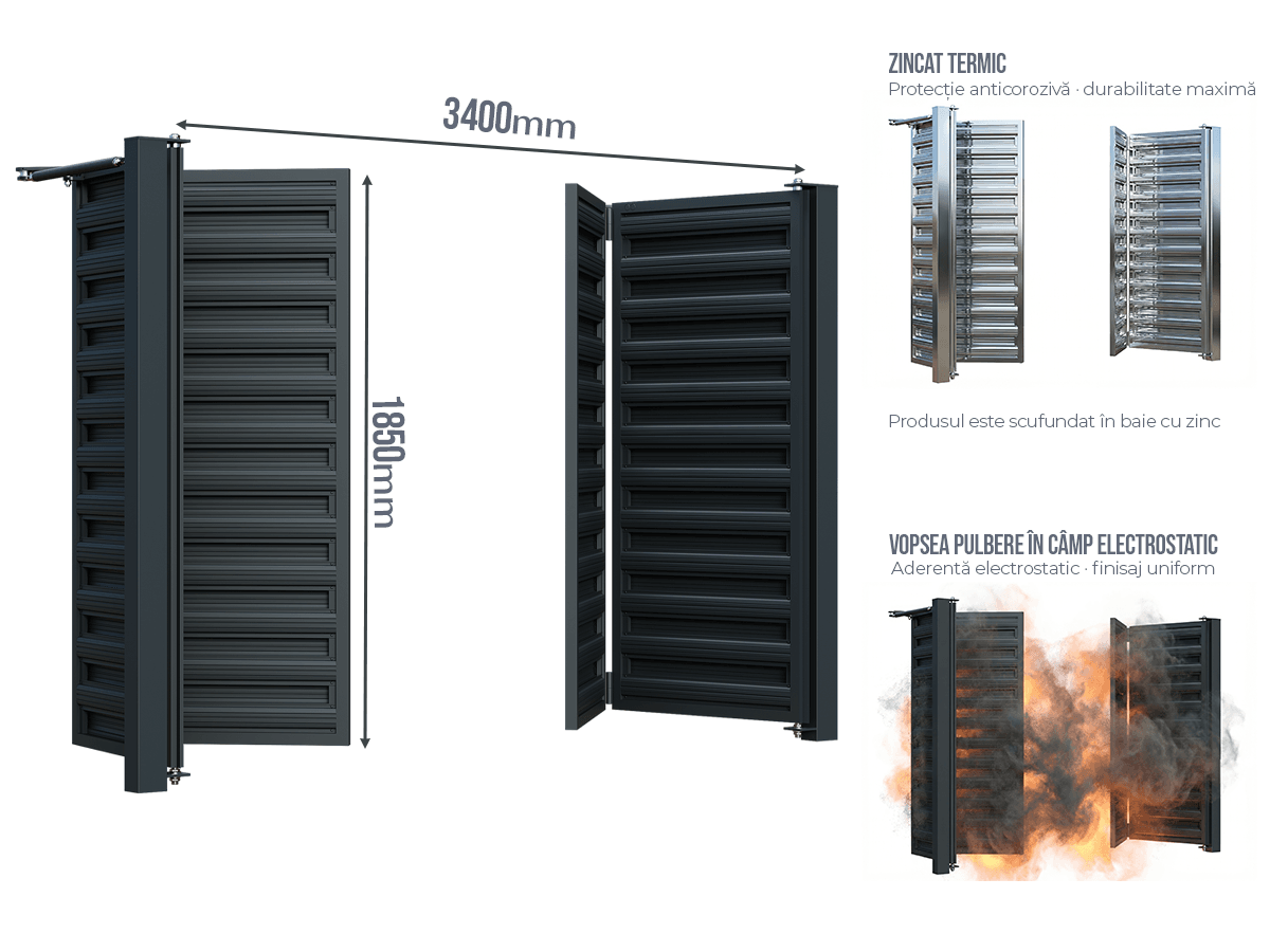 Poartă Bi-Folding Șipcă Orizontală - Poartă Bi-Folding Șipcă Orizontală fără stîlpi
